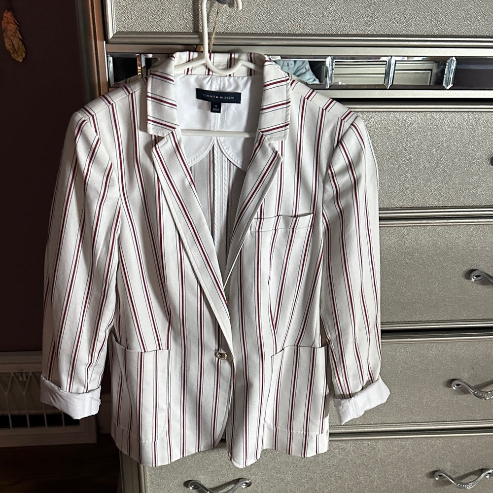 Tommy Hilfiger White and Red Striped Blazer